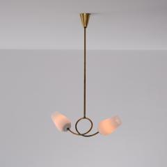 1950s Brass Chandelier with Twin Opaline Glass Shades - 4382868