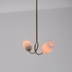 1950s Brass Chandelier with Twin Opaline Glass Shades - 4382869