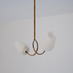 1950s Brass Chandelier with Twin Opaline Glass Shades - 4382870