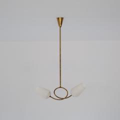 1950s Brass Chandelier with Twin Opaline Glass Shades - 4382871