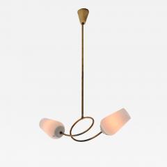 1950s Brass Chandelier with Twin Opaline Glass Shades - 4383512