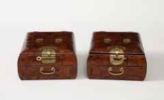 1950s Burl Wood And brass Chinese Jewelry Boxes With Mirrors - 3622561