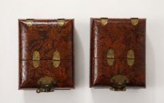 1950s Burl Wood And brass Chinese Jewelry Boxes With Mirrors - 3622564