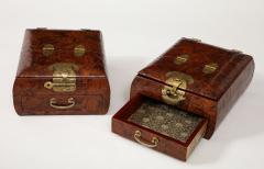 1950s Burl Wood And brass Chinese Jewelry Boxes With Mirrors - 3622565