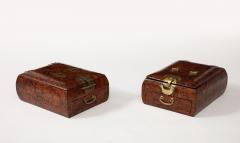 1950s Burl Wood And brass Chinese Jewelry Boxes With Mirrors - 3622566