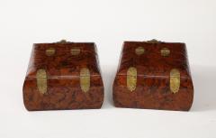 1950s Burl Wood And brass Chinese Jewelry Boxes With Mirrors - 3622567