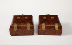 1950s Burl Wood And brass Chinese Jewelry Boxes With Mirrors - 3622569