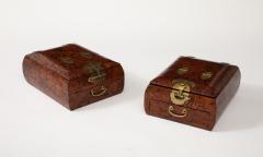 1950s Burl Wood And brass Chinese Jewelry Boxes With Mirrors - 3622571