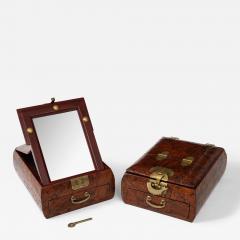 1950s Burl Wood And brass Chinese Jewelry Boxes With Mirrors - 3624906