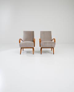 1950s Czech Beige Upholstered Armchairs a Pair - 3377999