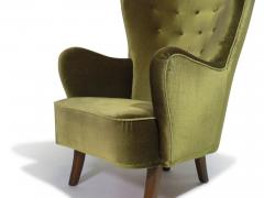 1950s Danish High Back Lounge Chair in Original Green Mohair - 4542692