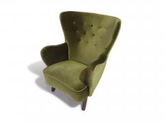 1950s Danish High Back Lounge Chair in Original Green Mohair - 4542698