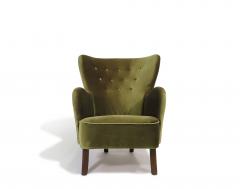 1950s Danish High Back Lounge Chair in Original Green Mohair - 4542702