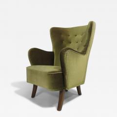 1950s Danish High Back Lounge Chair in Original Green Mohair - 4544299