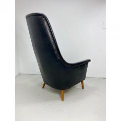 1950s Danish Leather High Back Lounge Chair - 2967905