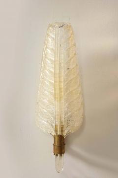 1950s Elegant Vintage Barovier Gold Incrusted Murano Glass Feather Wall Sconces - 2272448