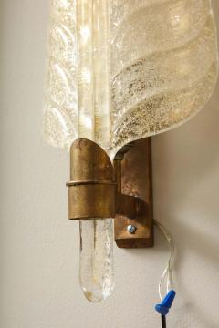1950s Elegant Vintage Barovier Gold Incrusted Murano Glass Feather Wall Sconces - 2272453