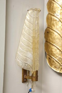 Barovier & Toso - Barovier & Toso Pair of Pulegoso Glass Leaf Sconces 1950s