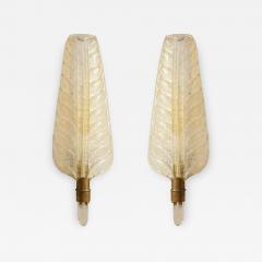 1950s Elegant Vintage Barovier Gold Incrusted Murano Glass Feather Wall Sconces - 2294294