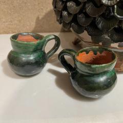 1950s Fabulous Design Green Pineapple Pina Pottery Jar Cups Handmade Mexico - 2783514