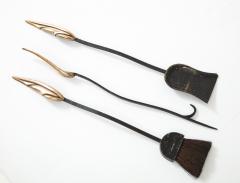 1950s Flamed Leaf Brass Fireplace Tools With Matching Andirons - 2199048