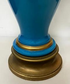 1950s French Blue Opaline Glass Table Lamps With Gilt Details Pair - 3532740