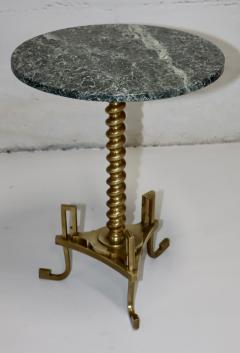 1950s French Greek Key Bronze Side Table With Marble Top - 3449729