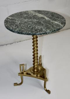 1950s French Greek Key Bronze Side Table With Marble Top - 3449737