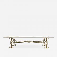 1950s French Wrought Iron Gold Coffee Table with Quartz Top - 1315079