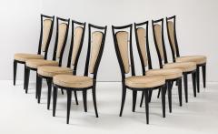 1950s High Back Italian Black Lacquer Dining Chairs Set Of 8 - 3933372