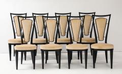 1950s High Back Italian Black Lacquer Dining Chairs Set Of 8 - 3933373