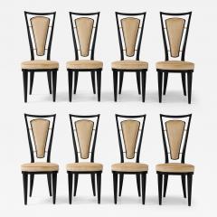 1950s High Back Italian Black Lacquer Dining Chairs Set Of 8 - 3935629