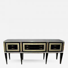 1950s Italian Art Deco Style Black Glass Sideboard with White and Bronze Insets - 329793