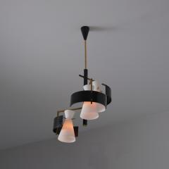 1950s Italian Brass Black Lacquered Chandelier with Opaline Glass Shades - 4415866