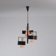 1950s Italian Brass Black Lacquered Chandelier with Opaline Glass Shades - 4415869