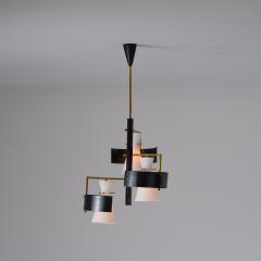 1950s Italian Brass Black Lacquered Chandelier with Opaline Glass Shades - 4415872
