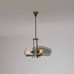 1950s Italian Brass Chandelier with Curved Smoked Glass Shades 3 Light - 4413846