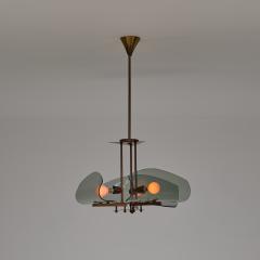 1950s Italian Brass Chandelier with Curved Smoked Glass Shades 3 Light - 4413848