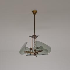 1950s Italian Brass Chandelier with Curved Smoked Glass Shades 3 Light - 4413851