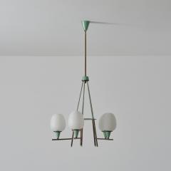 1950s Italian Brass Green Lacquered Metal and Opaline Glass Chandelier - 4551070