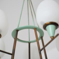 1950s Italian Brass Green Lacquered Metal and Opaline Glass Chandelier - 4551075