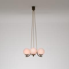 1950s Italian Brass Pendant Lamp with Opaline Glass Spheres - 4409547