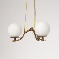 1950s Italian Brass Pendant Lamp with Opaline Glass Spheres - 4409553