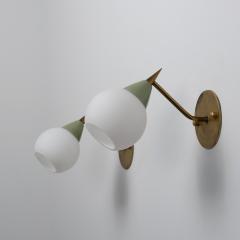 1950s Italian Brass and Opaline Glass Sconces with Light Green Details - 4536602