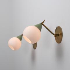 1950s Italian Brass and Opaline Glass Sconces with Light Green Details - 4536603