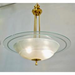 1950s Italian Brass and White Frosted Murano Glass Saucer Chandelier Pendant - 500655