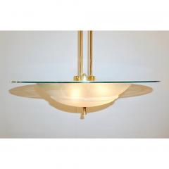 1950s Italian Brass and White Frosted Murano Glass Saucer Chandelier Pendant - 500657