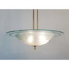 1950s Italian Brass and White Frosted Murano Glass Saucer Chandelier Pendant - 500658