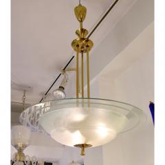 1950s Italian Brass and White Frosted Murano Glass Saucer Chandelier Pendant - 500659