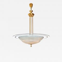 1950s Italian Brass and White Frosted Murano Glass Saucer Chandelier Pendant - 501906